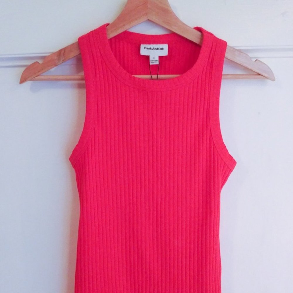 Frank + Oak Slim Fit Rib Sportneck Tank in Hibiscus S/P NWT